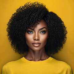 Wall Mural - Radiant Beauty: Stunning Middle-aged Black Female Models on Yellow Background(Generative AI)