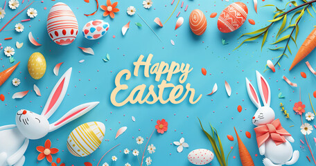 Wall Mural - Vector illustration of a Happy Easter greeting card with the text 