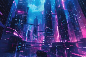 Leinwandbilder - Creating a digital illustration depicting futuristic cityscape architecture, Designing a digital artwork showcasing futuristic city architecture for a captivating cityscape illustration.