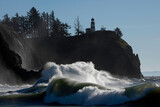 Fototapeta Tęcza - Cape Disappointmemt Lighthouse in Ilwaco, Washington During a King Tide