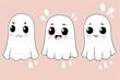 Cartoon cute doodles of a shy ghost's face with blushing cheeks and bashful eyes, Generative AI