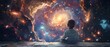 Photorealistic baby reaching towards a vibrant universe seen through a torn galaxy wall ,3DCG,high resulution,clean sharp focus