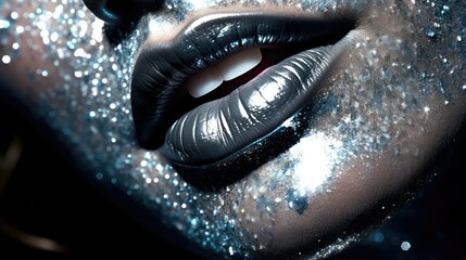 Poster - metallic silver lips