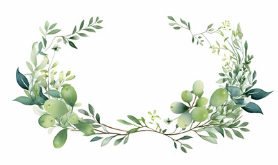 Wall Mural - nature leaves frame in watercolor style illustration