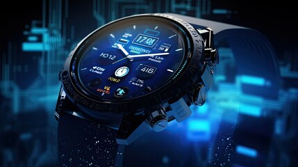 Poster - smartwatch dark blue background tech