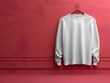 White Sweatshirt Hanging on Red Wall - Minimalistic Mockup, This image would be perfect for showcasing a new clothing line or fashion brand on a
