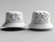Minimalist White Bucket Hats Studio Mockup for Fashion and Outdoor Accessory Branding