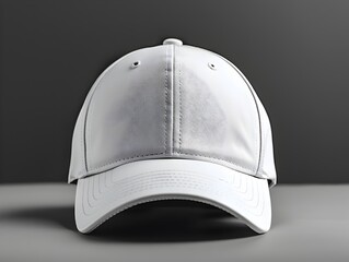 Wall Mural - Blank White Baseball Cap or Hat on Minimalist Gray Background for Branding and Merchandise Display