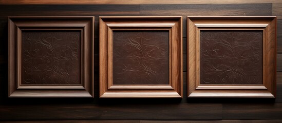 Poster - Displaying on the wall are three wooden framed pictures, adding a touch of elegance to the room decor