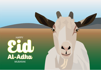 vector face goat front view celebrating islamic holiday happy eid al adha mubarak qurban in the green mountain field