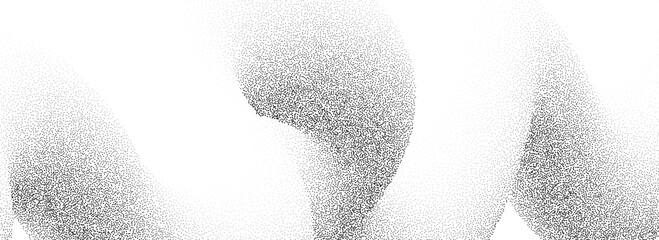 Poster - Stippled wavy sand grain texture. Grunge curved gradient wave wallpaper. Grit noise dot work overlay. Black white dots, speckles, particles or granules print background. Vector fluid gritty backdrop