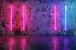 Cement Wall with Neon Light on Dark Background