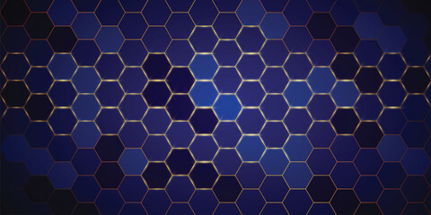 Leinwandbilder - Blue Hexagonal background with golden light