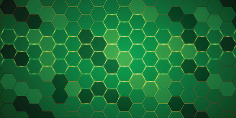 Leinwandbilder - Green Hexagonal background with golden light