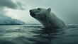 Gazing into the distance from a rapidly shrinking ice floe, a solemn-looking polar bear symbolizes the uncertain future of Arctic species in the face of melting polar regions