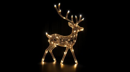 Canvas Print - reindeer christmas lights on black background