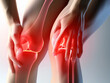Knie Arthrose. Schmerz ist sichtbar, Knochen angegriffen.