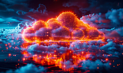 Poster - Futuristic cloud computing and data transfer concept with glowing connections in a digital cyberspace Abstract network visualization of a content delivery network optimizing global data distribution