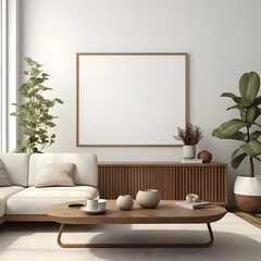 Wall Mural - Frame mockup. Living room wall poster mockup. Interior mockup with house background. Modern interior design. 3D render	