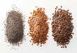 Flax seeds and chia seeds isolated on white background. Handful of linseeds in close-up. Generative AI