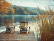 Cozy chairs nestled on a secluded lake dock surrounded by whispering reeds an escape into nature's comfort