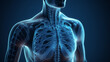 Diagnostic Detail: A hyper-realistic clay render of a radiologist pointing to a specific area on a chest X-ray, isolated against a clinical blue background, focusing on the meticulous process