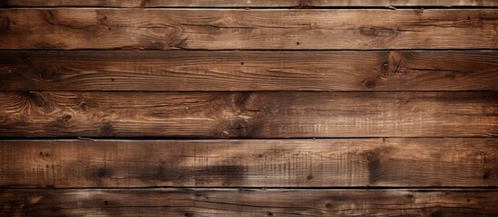 Poster - Close-up view showcasing a weathered wooden wall treated with a rich dark brown stain, highlighting its natural textures and patterns