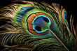 A feather of peacock close-up. Generative AI	