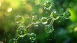 Digital generated image of H2 hydrogen molecule made out of liquid on green background