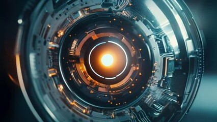 Poster - close-up view of camera, blue eye of technology: a glowing digital illustration symbolizing the futu