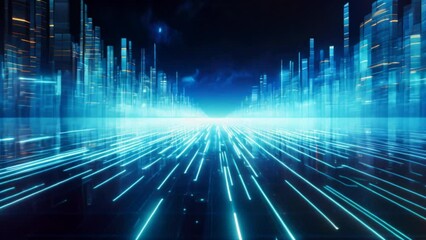 Poster - Smart city dot point connect with gradient line, connection technology metaverse,Digital technology speed connect blue background, cyber nano information,
