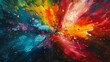 Bold splashes of color collide and combine to create a captivating abstract explosion.