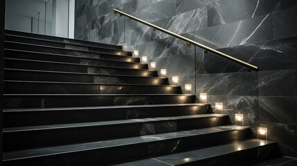 Canvas Print - staircase dark grey marble