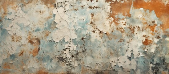 Canvas Print - A detailed close up of a weathered wall showing cracked and peeling paint, revealing layers of past colors