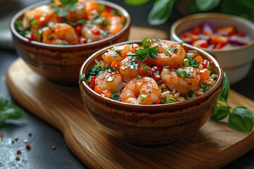 Wall Mural - A photo of three small bowls filled with shrimp