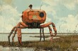 Crab robot, Facecheck, scary, fishing,antidepressant , illustration