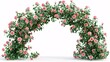 A 3D illustration of a solitary pink rose in full bloom, captured in a front-facing arc shape against a plain white background.