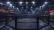Black-Roped Combat Cage Against Empty Stage Backdrop! Dynamic Arena for Sporting Competitions