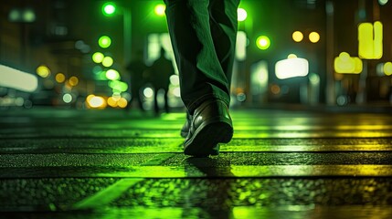 Canvas Print - sign green light walk