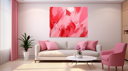 Poster - walls pink and red brushstrokes