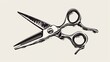 open scissors, barber scissors, black and white, art, vector