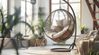 Cozy hanging chair in the loft living room with stylish and bohemia design