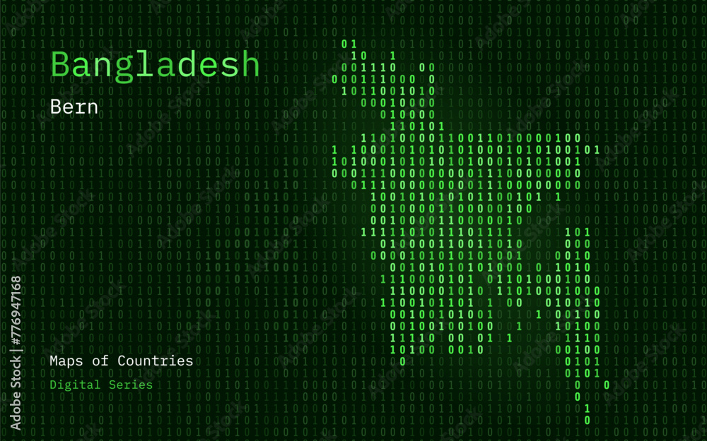 Bangladesh Map Shown in Binary Code Pattern. TSMC. Matrix numbers, zero ...