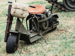 Second world war commemoration at SAINTE MERE L'EGLISE In Normandy, FRANCE. Military vehicle in camp reconstitution