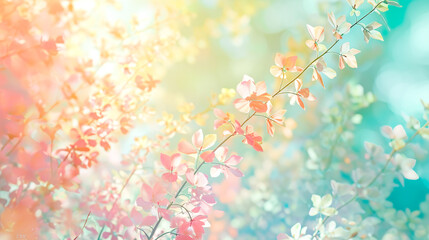  パステルカラーの暖かな春の光を浴びる美しい花の背景