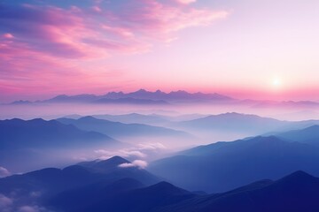 Wall Mural - Mountain range at sunset background, A serene mountain range at sunset with hues of pink, illustration of a mountain range silhouetted against a breathtaking sunset sky, Ai generated