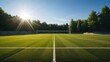 Sunlit soccer field with lush green grass