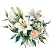 Bouquet of white lilies and alstroemeria, floral wedding arrangement. Watercolor illustration