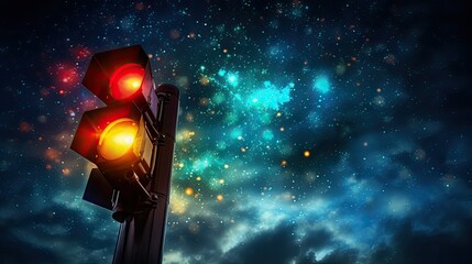 Canvas Print - glowing traffic light and sky