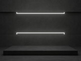 Fototapeta Desenie - 3D black geometric podium with white neon lights